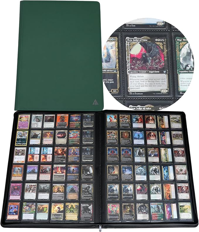 Rayvol Premium 2300 Pockets Card Binder, Large 36-Pocket 2000+ Ringless Trading Card Album - Side Loading UltraSonic-362304 Tech Zip Binder for TCG -Green