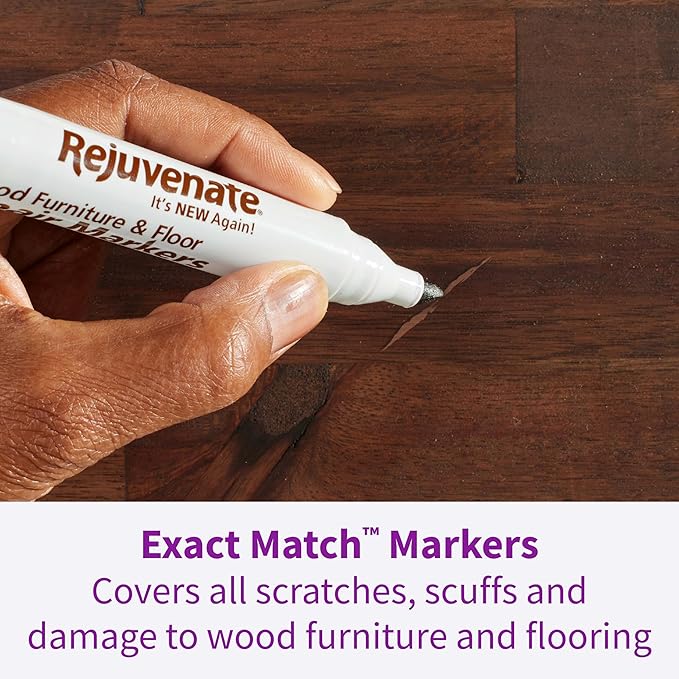 Rejuvenate Exact Match Wood Furniture & Floor Repair Markers, 6 Count, Brown Markers Cover All Scratches, Scuffs And Damage To Wood Furniture And Flooring | Covers Scratches & Scuffs on Furniture & Flooring, Colors: Maple, Oak, Cherry, Walnut, Mahogany...