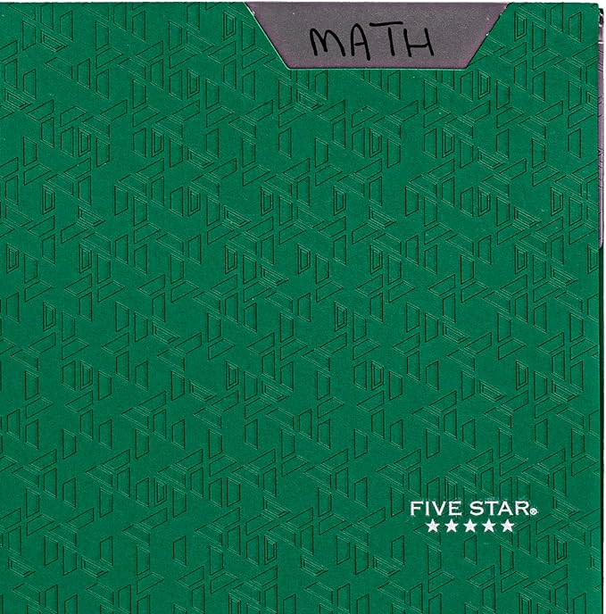 Five Star 2 Pocket Folder, Plastic Folder with Stay-Put Tabs and Prong Fasteners, Fits 3-Ring Binder, Holds 8-1/2" x 11" Paper, Writable Label, Forest Green (72111) (Pack of 2)
