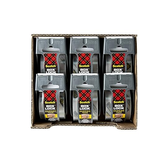 Scotch Box Lock Packing Tape,Clear,Extreme Grip Box Packaging Tape for Shipping and Mailing,1.88 in. x 22.2 yd.,6 Rolls with Dispensers,(Pack of 6)