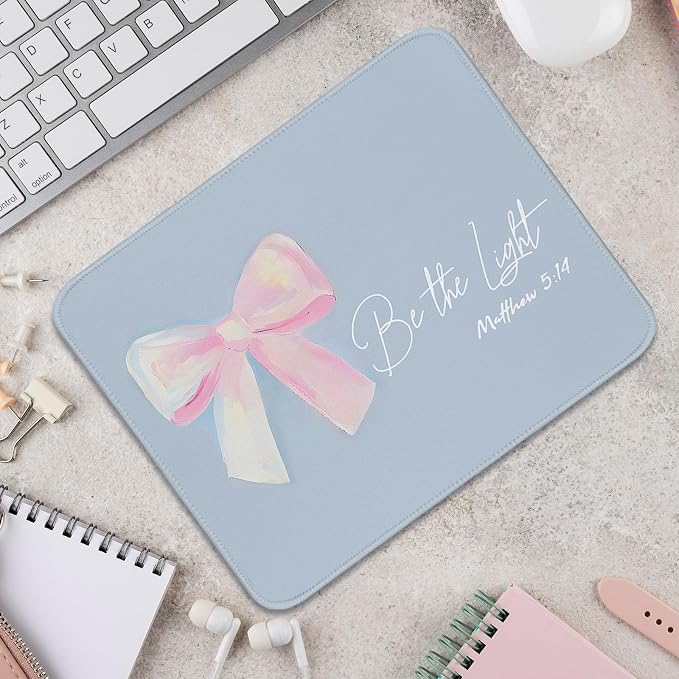 UTELKA Blue and Pink Mouse Pad, Christian Mousepad 10x8 | Coquette Bows Computer Mousepad for Desk, Be The Light, Inspritional Gifts, Religious Gifts for Women, Christian Pffice Decor