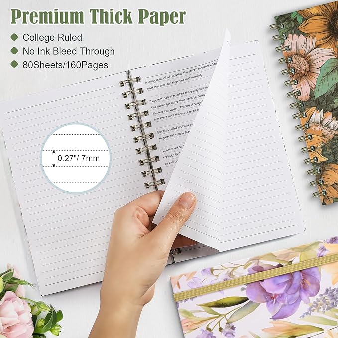 OMEYA Spiral Notebook, 4 Pack A5 Lined Journal for Women, Hardcover Spiral Journal with 2 Pockets, College Ruled Notebooks, Cute Notebook for Office, School Supplies, Gifts (160 Pages, 6.3" x 8.46")