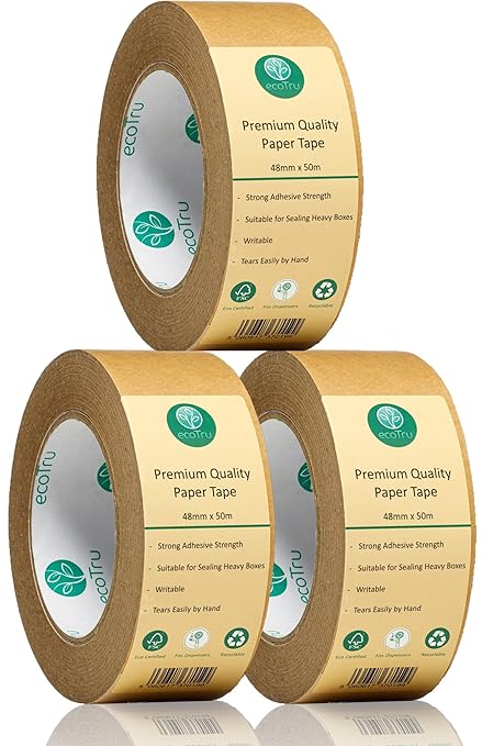 Ultra Strong Kraft Paper Packing Tape, Heavy Duty Brown Packing Tape for Box & Carton Sealing Packaging Shipping Moving & Masking, Eco Friendly Biodegradable Printable, 2Inch x 55Yard, 3 Rolls