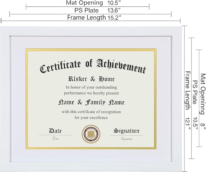 ELSKER&HOME 11x14 Diploma Frame, 8.5x11 Certificate&Document with Mat or 11x14 Inch Without Mat, White Frames, Display Degree or Award Frames (Double Mat, White with White Rim)