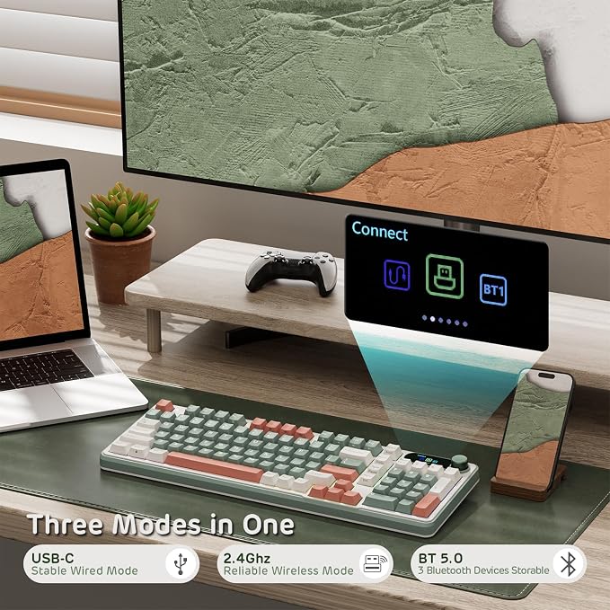 RK ROYAL KLUDGE S98 Wireless Mechanical Keyboard w/Smart Display & Knob | 96% RGB Wireless Gaming Keyboard BT/2.4G/USB-C, Hot Swappable Custom Keyboards, Creamy Sound Silent Computer Keyboard