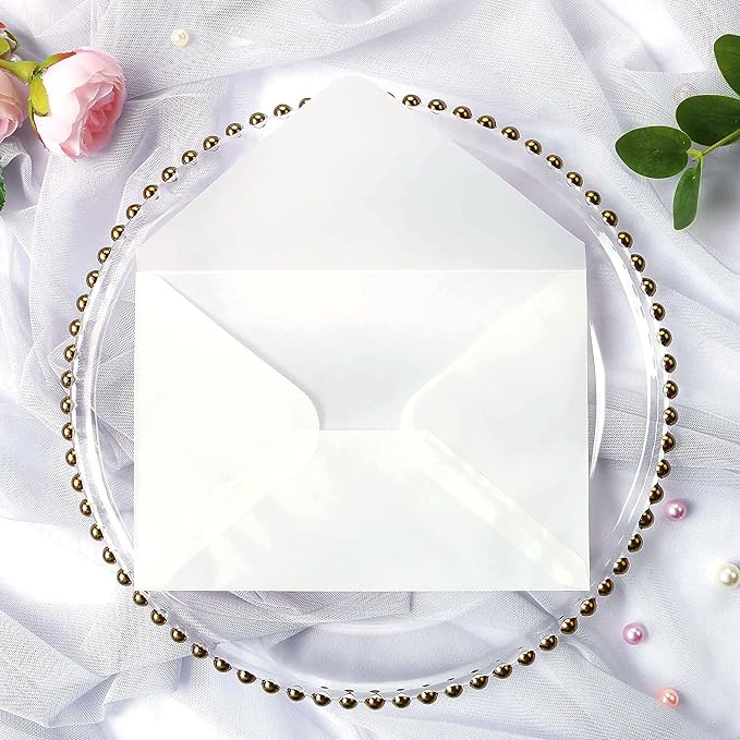 PONATIA 50 PCS/Pack A7 Vellum Envelopes, 5.35 x 7.5'' Vellum Envelopes, Perfect For 5 x 7'' Weddings Invitation Cards, Graduation Invite, Acrylic Invitations, Photos