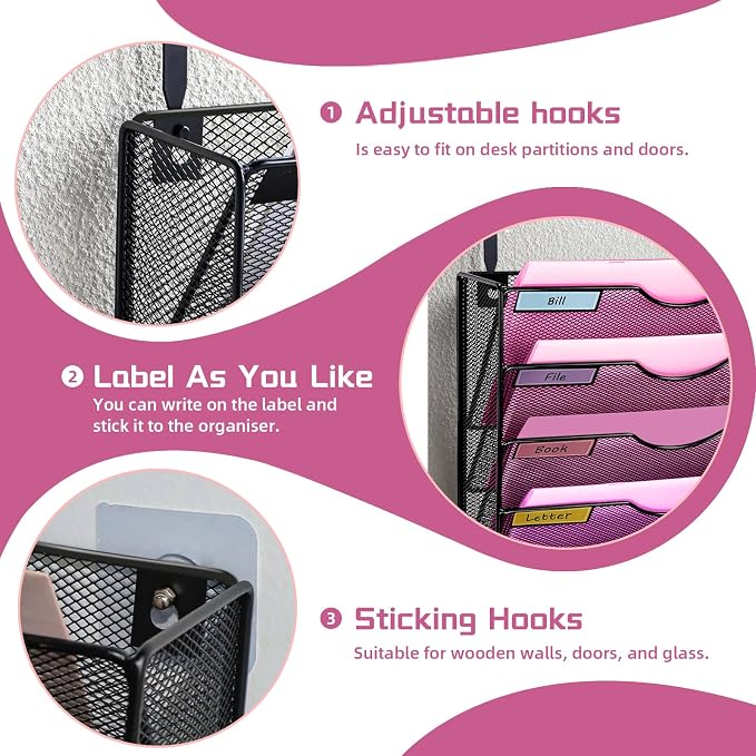Wall Mounted File Organiser A7 Mesh in Hanging Wall File Holder Mail Organiser