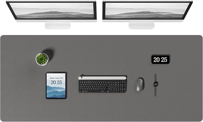 Aothia Leather Desk Pad Protector, Office Desk Mat, Large Mouse Pad, Laptop Desk Pad, Non-Slip PU Leather Desk Blotter, Waterproof Desk Writing Pad for Office and Home (Gray, 55" x 24")