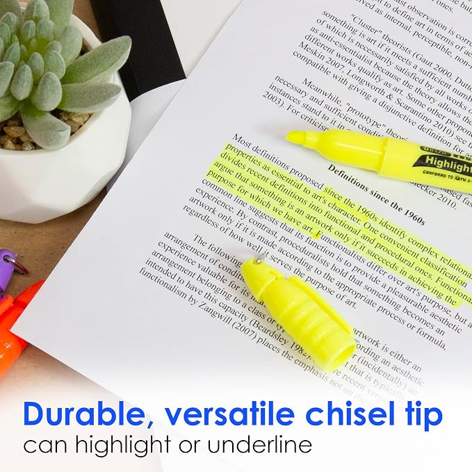 BAZIC PRODUCTS Mini Highlighters, Fluorescent, Chisel Tip, 5 Ct, 4-Pack | Quick-dry, assorted fluorescent mini highlighters, compact, cap clip, non-toxic, ASTM D-4236, odorless