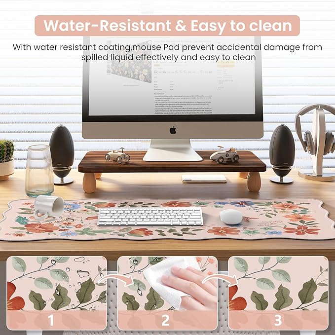 iCasso XXL Large Mouse Mat, Anti-Slip Big Mousepad with Stitched Edges, Keyboard Mat for Desktop(Light Pink)