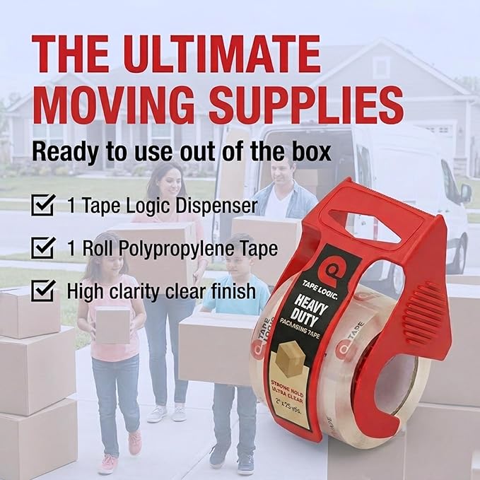 Tape Logic Heavy Duty Packing Tape with Dispenser (2 Pack) – 2.6 Mil Thick Clear Shipping Tape, 2 in x 25 yd – Strong Industrial Adhesive for Moving Boxes, Mailing, & Shipping Packaging