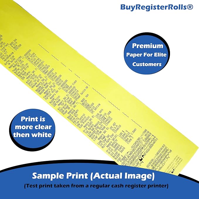(500 Rolls) 3 1/8 x 230 Yellow Thermal Paper Receipt Rolls (55 GSM Paper Thickness) fits all Clover POS Cash Register Printers from BuyRegisterRolls