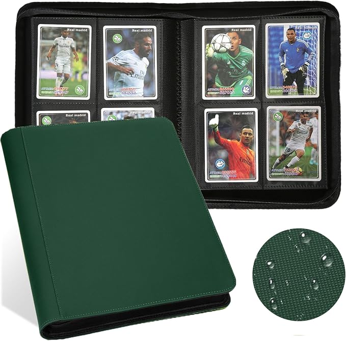 4 Pocket Ringless Side Loading Trading Card Binder, 160 Cards PU Fixed Page Zipper Card Album for TCG Sports Game Cards, Not Fit Top Loaders (Dark Green)