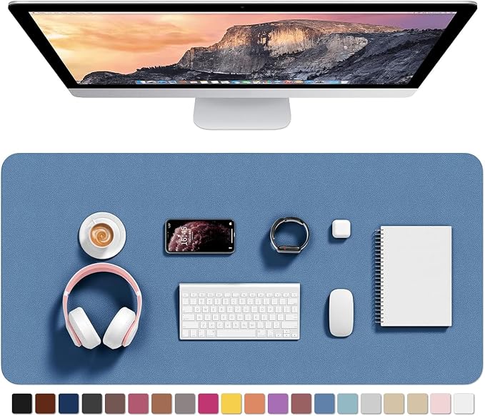 Hsurbtra Desk Pad, 35.5" x 17" PU Leather Desk Mat, XXL Extended Mouse Pad, Waterproof Desktop Blotter Protector, Non-Slip Ultra Thin Large Laptop Keyboard Writing Mat for Office Home, Dark Blue