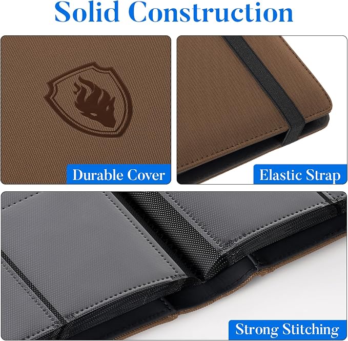 Premium 9 Pocket Card Binder for 540 Cards, Fabmaker PU Trading Card Binder | Sturdy Card Collection Album, Side-Loading, Sleek Card Holder Folders for Game Cards & Sports Cards, Brown