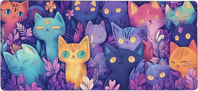 Cute Anime Cats Gaming Mouse Pad, Candy Anime Desk Mat with Anti-Slip Base & Stitched Edges, Office & Home Desk Decor for Women, 35.4" x 15.7" in Computer Desktop Mat