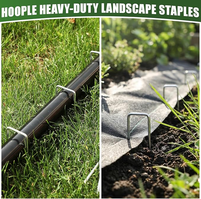 HOOPLE 50 Pack 8 Inch Landscape Staples 11 Gauge Heavy Duty Galvanized Garden Stakes, Sod Pins for Securing Weed Barrier Fabric, Artificial Turf, Drip Irrigation, Lawn Edging & Outdoor Ground Cover