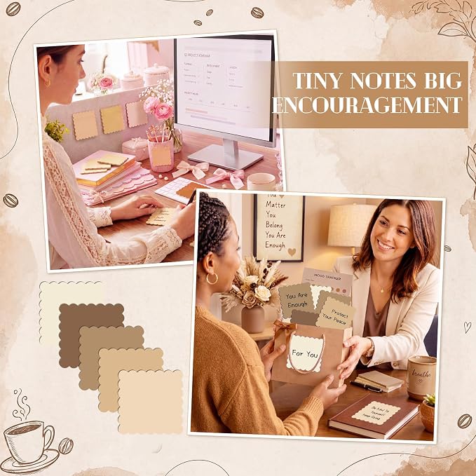 Epakh 10 Pack Scalloped Line Sticky Notes,3 x 3 Inch,Brown | 300 Sheets, Small Notes Pads, Thick Note Pads, Strong Adhesive, Back to School Office Supplies