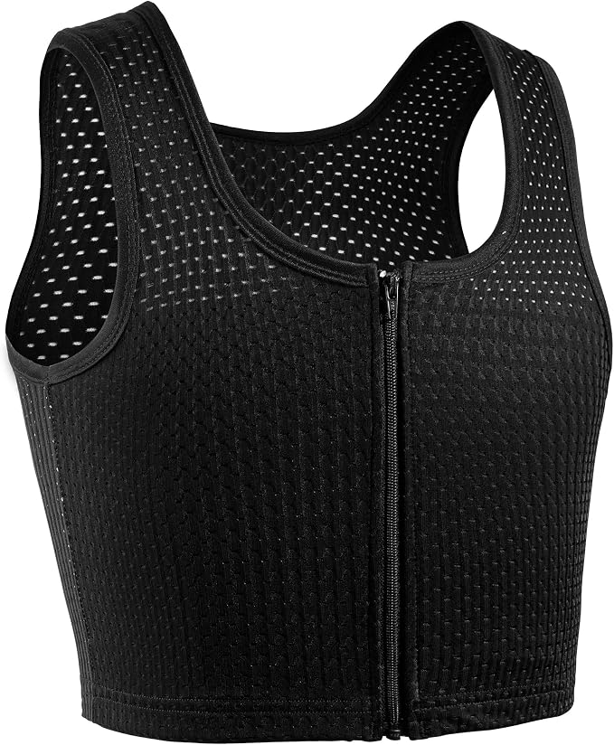 XUJI Chest Binder FTM Transgender Zip Up Binder Breathable Breast Cool Fabric Tank Top