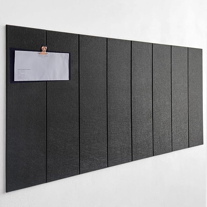 24"x47" Large Cork Board Alternative – 8 Pack Shiplap Felt Wall Tiles with Safe Removable Adhesive Tabs | Felt Bulletin Board Tiles for Walls Pin Board for Office, Home, Classroom, Kids Room – Black
