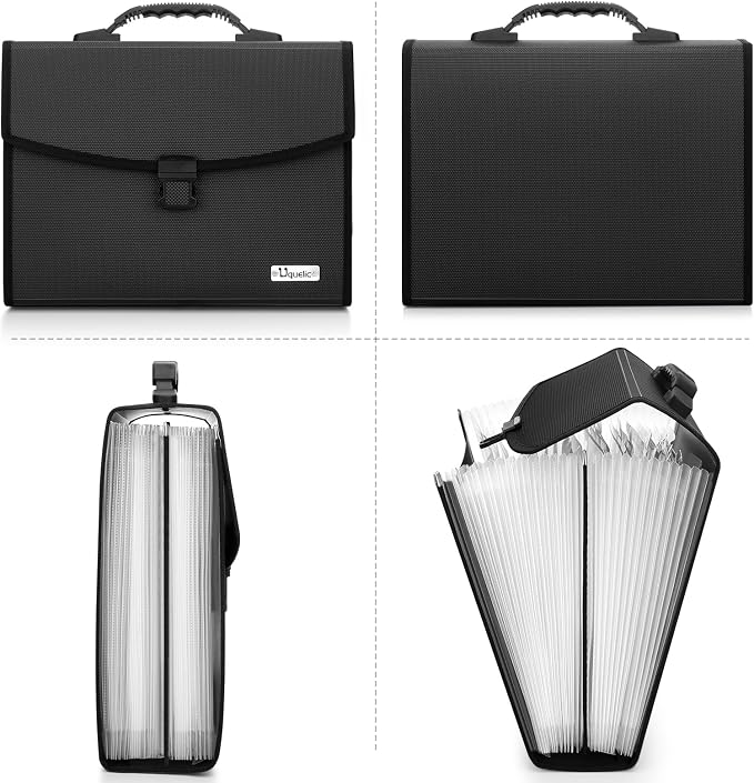 Uquelic 26 Pockets Expanding File Folder Organizer, Durable Buckle | Accordion Folder Base with Ergonomic Portable Handle, Large A4 Letter Size Document Organizer, Folders with Pockets