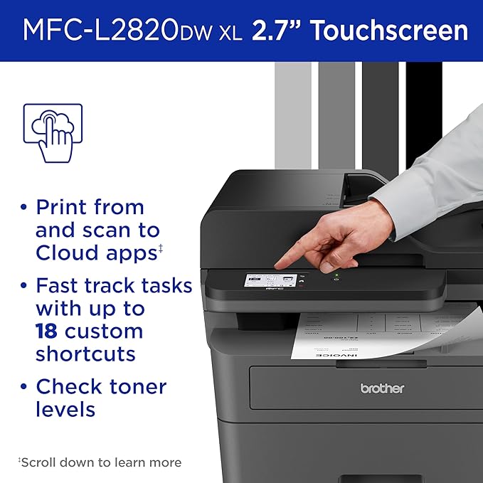 Brother MFC-L2820DW XL Wireless Compact Monochrome All-in-One Laser Printer with Copy, Scan and Fax, Duplex, Black & White | Up to 4,200 Pages of Toner Included(1), Works with Alexa