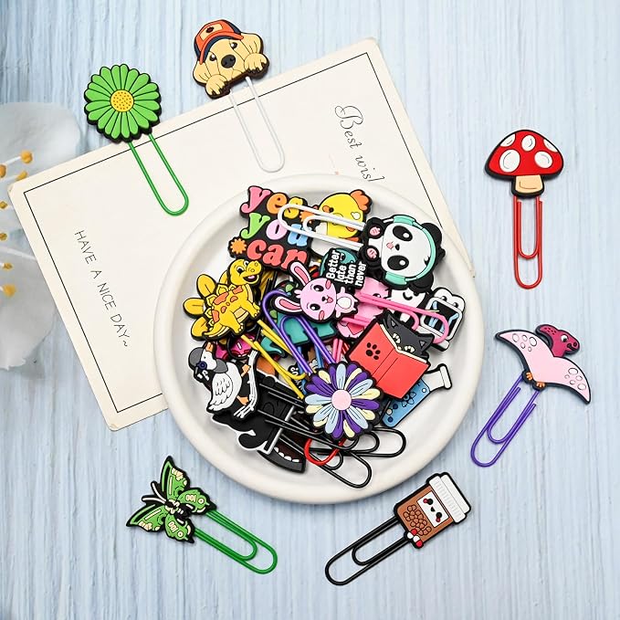 30 PCS Random Paper Clips Metal Paperclip Large Size Paper Clip Cute Bookmark Colorful Office Supplies Bookmark Clamp Desk Accessories Stationery Gifts