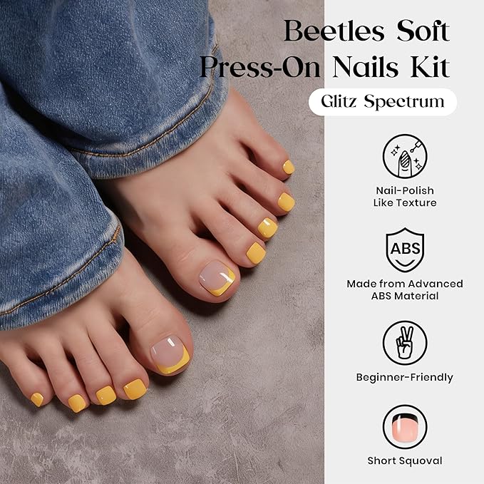 Beetles Press On ToeNails Kit - Glitz Spectrum | 288Pcs 12 Colors Short Square Press On Nails | 15 Sizes French Glossy Glitter With Nail Glue & Nail Tabs Stickers, Fake Nails Kit Art For Women