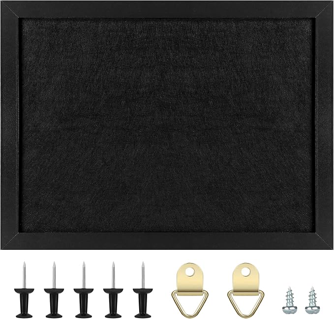 TORASO Cork Board Bulletin Board, 13" X 17" Cork Boards for Walls with Pins, Eye Bolts, gaskets, Screws, Pin Board for Office, School and Home (BK,33x43cm,1p)