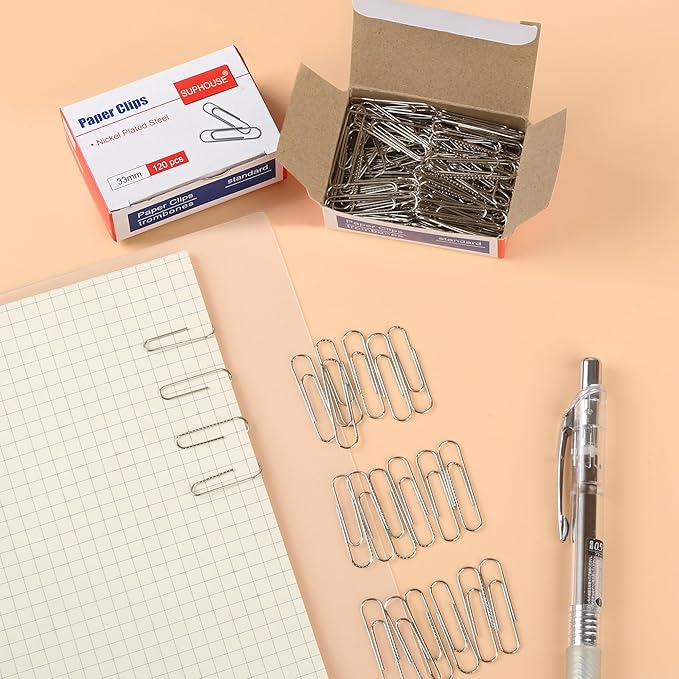 Paper Clips Medium Size Paperclips #1 Nonskid, 1-2/7 Inch Paper Clips for Office & School, Personal Use, 720 Count (6 Boxes of 120), Silver
