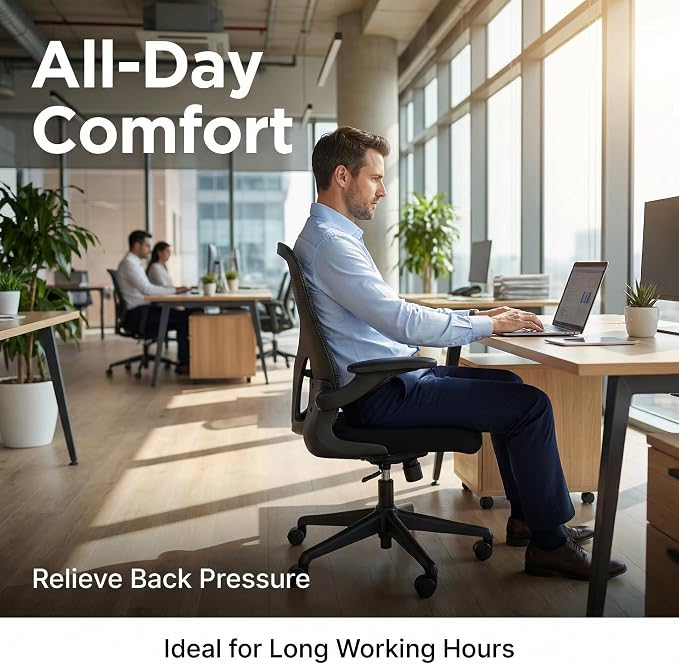 Monhey Ergonomic Office Chair, Adjustable Lumbar, Black | Breathable Mesh, Warm Taupe,Flip-up Arms, Height Adjustable, Rocking Swivel, Home Office
