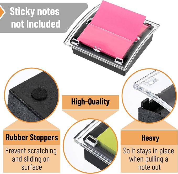 Mr. Pen Pop Up Sticky Note Dispenser, 3" x 3", Black, Sticky Note Dispenser | Sticky Note Holder for Desk, Clear Top