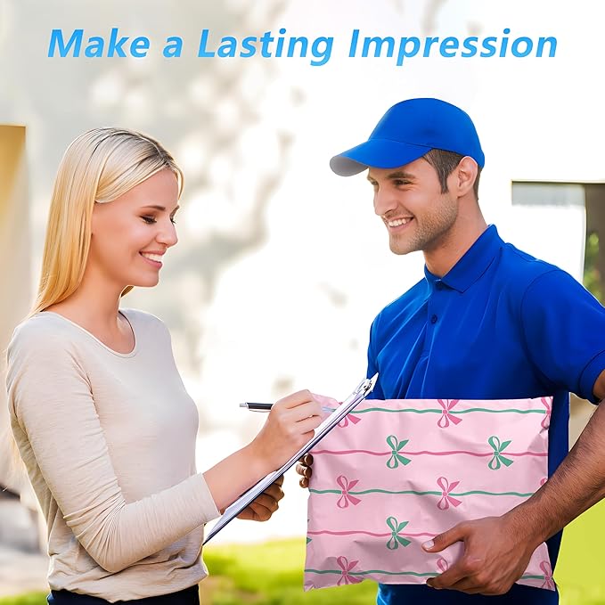 Poly Mailer 6x9 Inch 100 Pcs, Waterproof and Tear-Resistant Shipping Bags for Clothing, Cute Mailing Bags with Self-Seal, Bow Printed Packaging Bags for Small Business