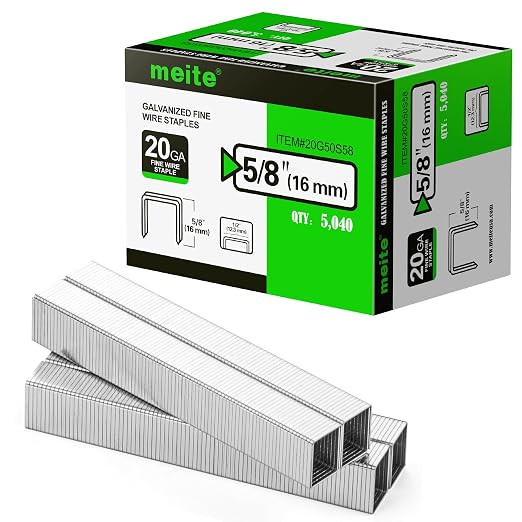 meite 20 Gauge Staples, 1/2" (12.5mm) Crown, 5/8-Inch Length, 50,400 PCS | Galvanized Heavy Duty Staples for Pneumatic, Electric 20GA Stapler, for Upholstery, Crafts, Fits MT5016S, MT5016SLN, 10 Boxes