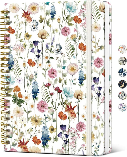 Taja Spiral Journal Notebook for Women, Pretty Hardcover Lined Notebook for Work & Note Taking, Aesthetic Cute Journal for Writing, 140 Pages, 5.8"x8.3", Floral