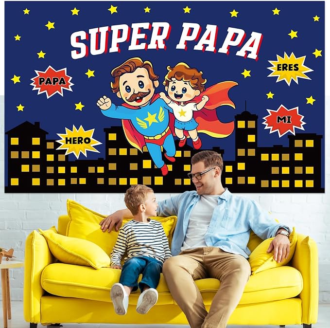 Happy Father's Day Bulletin Board Set Super Dad Themed Classroom Decorations Super Pa Pa Hero Cityscape Cutouts for Fathers Day School Office Wall Door Decor Chalkboard Supplies