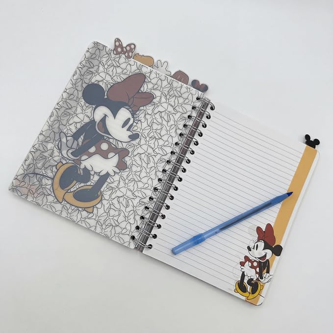 Disney Mickey & Minnie Mouse Tab Journal Spiral Notebook with Cute Dividers | Mickey and Minnie Mouse School Supplies & Office Stationery, 144 Lined Pages, Vinyl Cover, 8 x 7 Disney Planner & Notebook