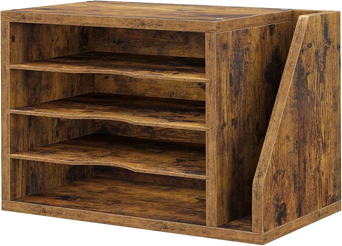 Mail Sorter, File Organizer Desktop, Wood Desk Organizer with 3 Adjustable Shelves, Mail Holder for Office, Home, Letter Sorter File Holders for Envelopes, Supplies Magazines, Rustic Brown