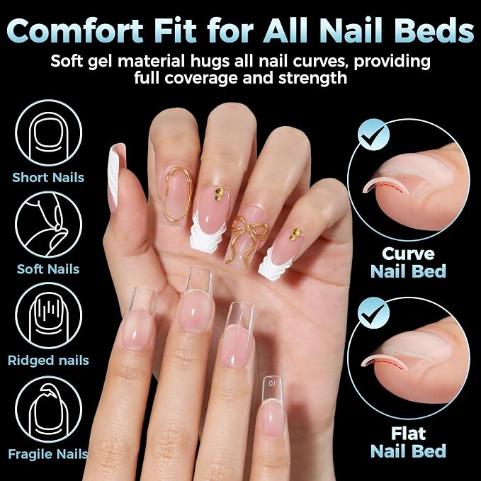 Luckyfairy Medium Square Nail Tips, 360pcs Soft Gel Pre-Shaped Acrylic Fake Nails, Half Matte Full Cover Clear Gelly Press on Flase Nail Tips for Extension Nail Manicure Home DIY 12 Sizes Gelly Tips