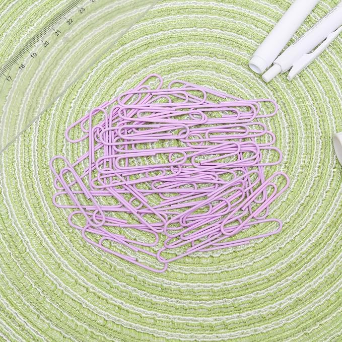 100 Pcs Purple Paper Clips, 2 Inch (50mm) Colorful Paperclips | Vinyl Coated, Colored Jumbo Paper Clips, Rust Proof, for Office, School, DIY, Bookmarks and Document Organization