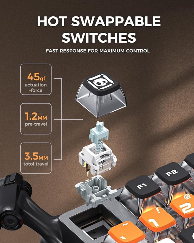 GravaStar Mercury K1 Pro Wireless Mechanical Gaming Keyboard, 75% Layout RGB Custom Keyboard, Aluminum Alloy Matte Black Frame with Phoenix-Inspired Keycaps, Hot-Swappable Linear Switches – CyberFlare