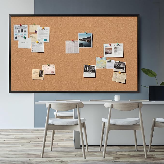 Extra Large Cork Bulletin Board 72" X 48", Black Wood Framed 6'x4' Corkboard for Wall, Wall Mounted Notice Pin Board with 18 Push Pins for School, Home & Office