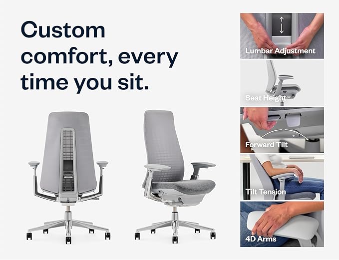 Haworth Fern Executive Office Chair with Lumbar Support, Adjustable Desk Computer Chair with Digital Knit Finish and Adjustable Headrest for Home Office Furniture, Deep Sea