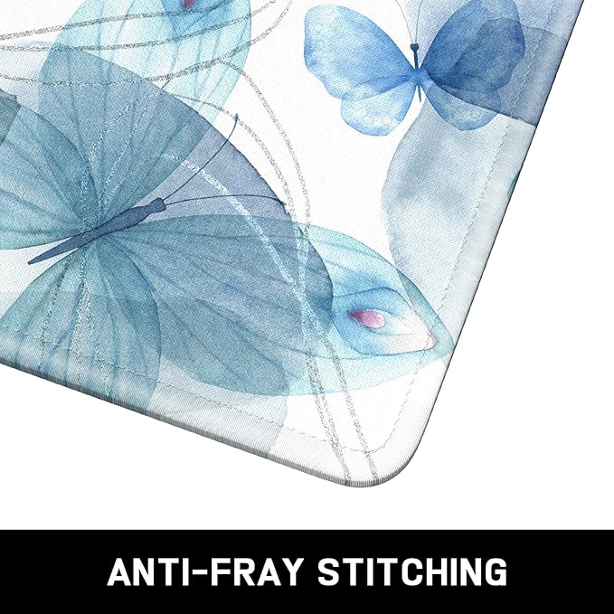 Mouse Pad, Minimalism Marble Style Computer Pad, Anti-Slip Rubber Mouse Mat with Stitched Edges for Gaming, Office, Laptop, PC, Women, 9" x 8" Thick 3 mm, Blue Butterfly