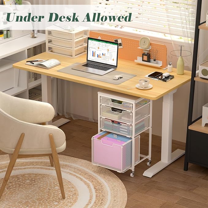 Sbanmao 4 Drawer Rolling File Cart with Wheels, Mobile Filing Cabinet for Home Office, Hanging File Organizer, Under Desk Storage, Multifunctional Utility Cart Printer Stand, White