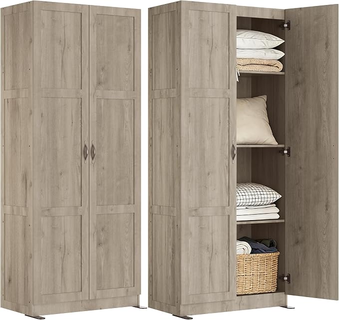 DUMOS Tall Storage Cabinet with Doors and Shelves, Kitchen Pantry Cabinet | 71'' Wood Storage Freestanding Wooden Cabinets for Bedroom, Pantry, Home Office, Dining Room & Living Room, Grey