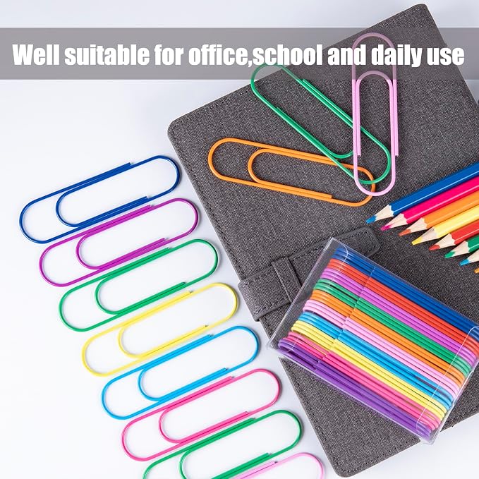 Jumbo Paper Clips, 40 Pcs 4 Inches Large Paper Clip Holder - Vinyl Coated Multicolored Extra Large mega Paperclips for Office School Document organizing