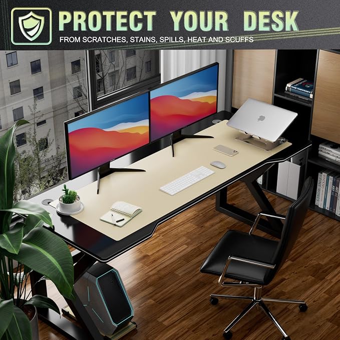 K KNODEL Extra Large Desk Mat, Leather Mouse Pad (47.2"x17", Ivory Cream) | Desk Pad, Keyboard Pad, Computer and Laptop Mat, Desktop Protector and Cover, Writing Pad and Blotter for Home Office