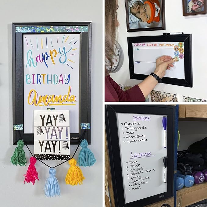 Quartet Magnetic Whiteboard, 11" x 17" Small White Board for Wall, Dry Erase Board for Kids, Perfect for Home Office & Home School Supplies, Dry Erase Marker, Magnets, Black Frame (79280)