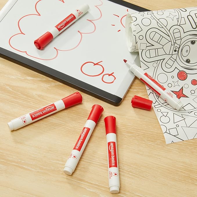 Amazon Basics Low-Odor Dry Erase Whiteboard Markers, Fine Tip, Quick-Dry, Red, 36-Pack
